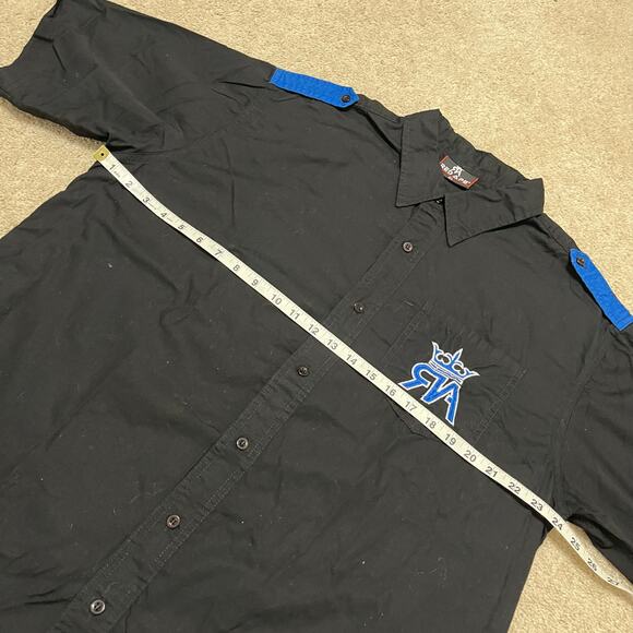 Y2K Red Ape Crown Wing Graphic Black Button Up Polo Shirt XL - Picture 6 of 6
